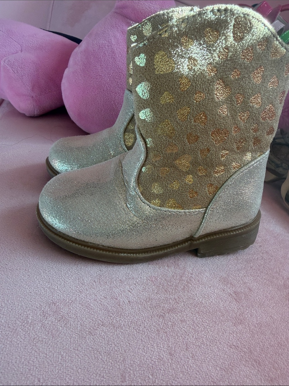 Girls Shimmer Heart Cowboy Boots - Pink and Gold